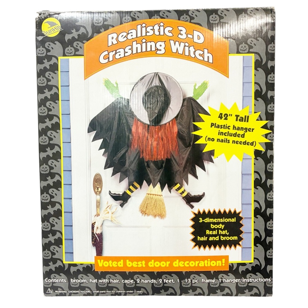 Vintage Halloween Prop Yard Decoration 3-D Crashing Witch 42” SunHill‎ NEW
